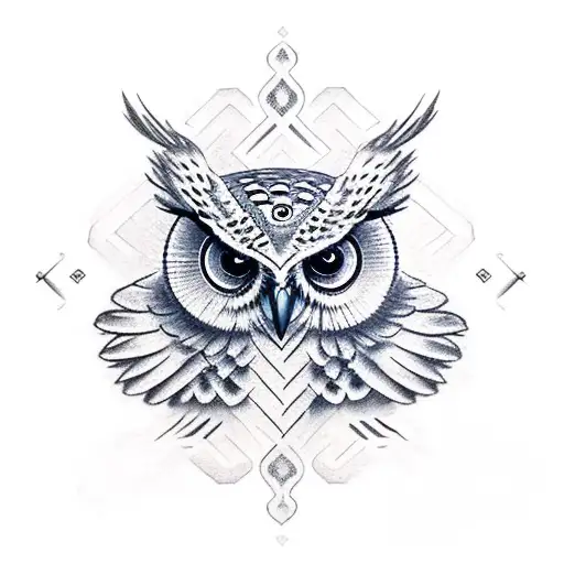 owl with open wings frontal tattoo design idea