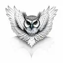 owl with open wings frontal tattoo design idea