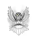 owl with open wings frontal tattoo design idea