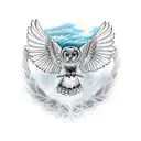 owl with open wings frontal tattoo design idea