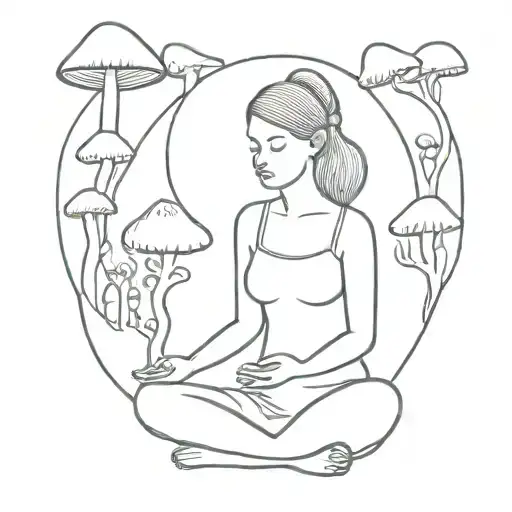 meditation woman mushrooms growing tattoo design idea