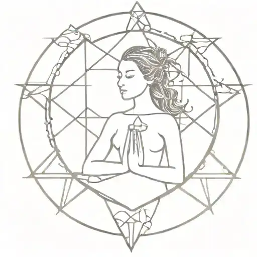 meditation woman pentagram surrounded tattoo design idea