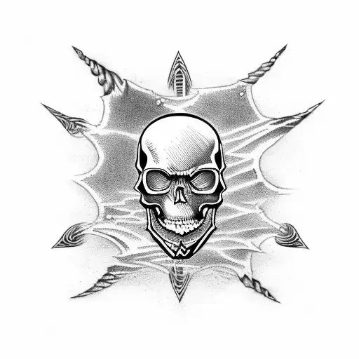 surf, wave, trident, skull tattoo design idea