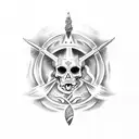 surf, wave, trident, skull tattoo design idea