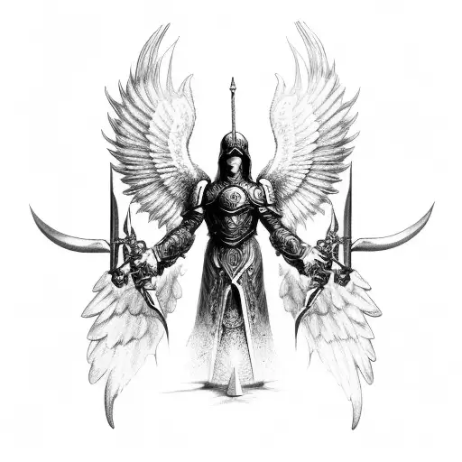 Archangel Michael Big Wings with Sword tattoo design idea