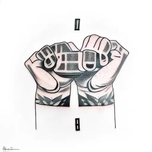 Create a tattoo for my thigh.  Father and son fist to fist. Above the name of the child, ediz. Under the fists the date  tattoo design idea