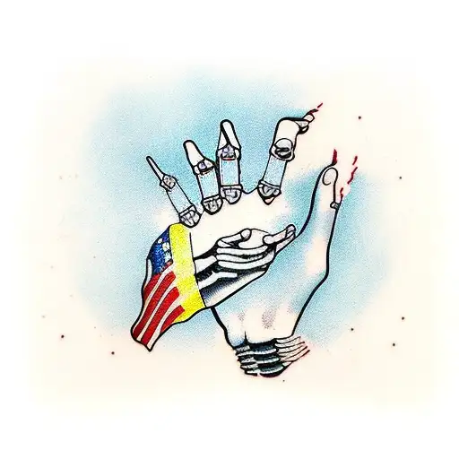 Skeletal Hand american sign language i love you sign with sunflower tattoo design idea