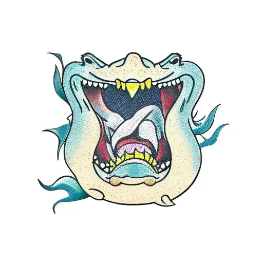 mermaid wrestling an open-mouthed alligator tattoo design idea