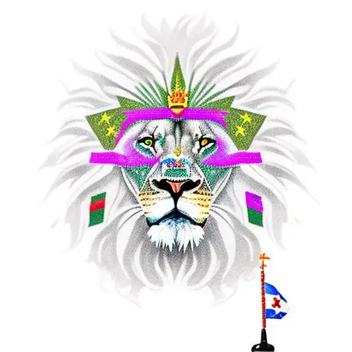 lion with tthe cuban flag in the back and the name juan in it tattoo design idea