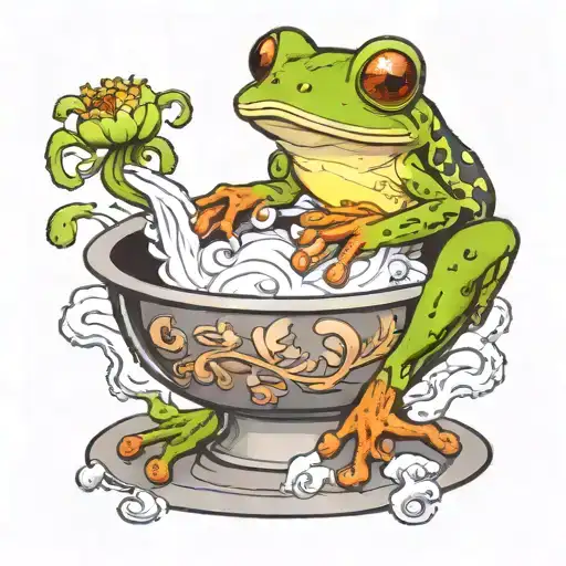 tree frog on pot of boiling water tattoo design idea