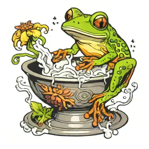 tree frog on pot of boiling water tattoo design idea