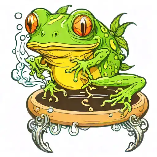 tree frog on pot of boiling water tattoo design idea