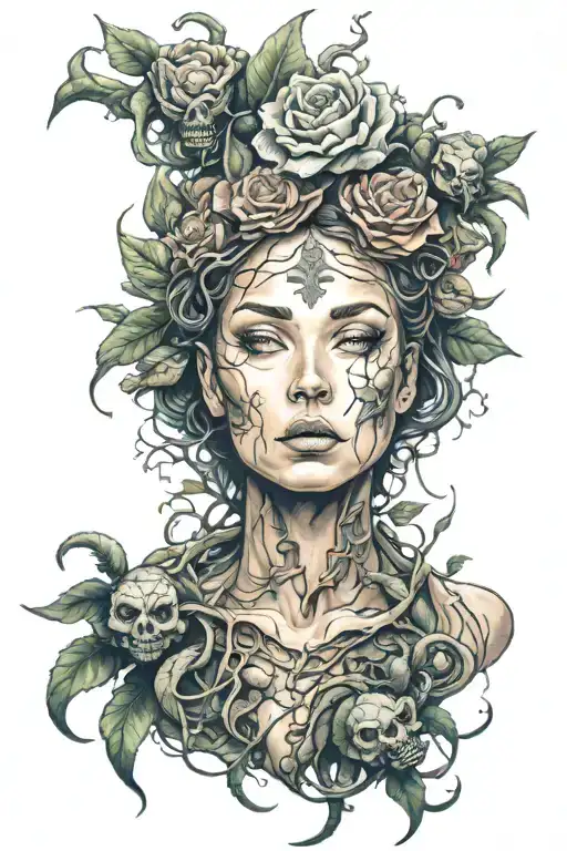 goddess of nature feminine inner demons crawling out ADHD tattoo design idea