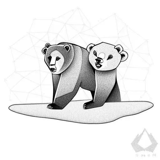 Bear walking with ghost cub riding him tattoo design idea