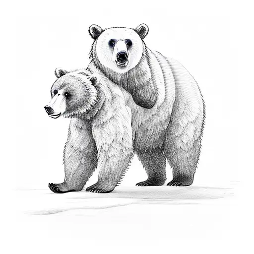 Bear walking with ghost cub riding him tattoo design idea
