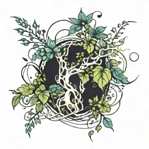 plants interwined urban landscape tattoo design idea