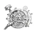A steampunk-inspired motorcycle engine with gears and pipes incorporated into the design tattoo design idea