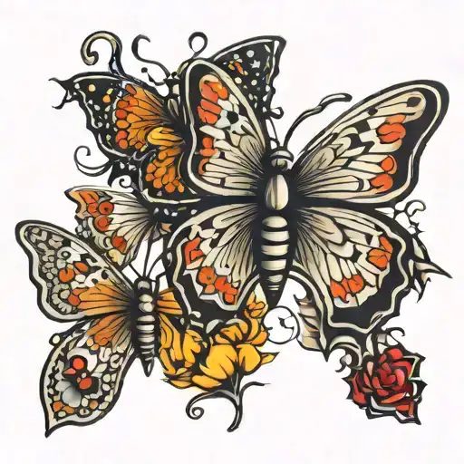 222 with buterflys  tattoo design idea