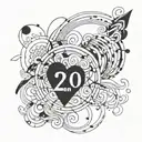 An abstract design incorporating the date 24.01.2020 and elements related to 'любовь' (love) in a blackwork style tattoo design idea