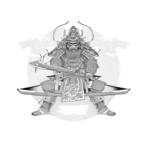 samurai traditional armor with a dragon around him tattoo design idea