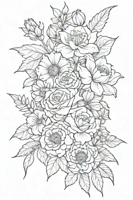 august, January, October, June birth flower bouquet tattoo design idea
