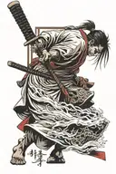 sekiro death kanji with sword going through on spine tattoo design idea