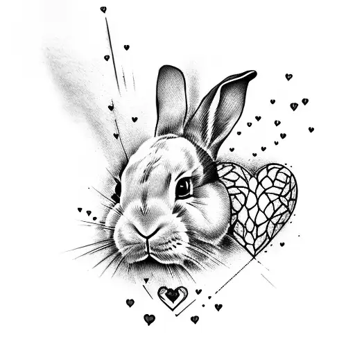 Vintage Style Bunny with Pink Bow Cute Traditional Tattoo Flash