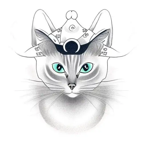 a siamese cat wearing a japanese hat tattoo design idea
