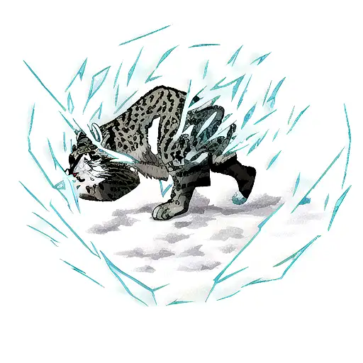 Snow leopard entering a shattered glass tattoo design idea