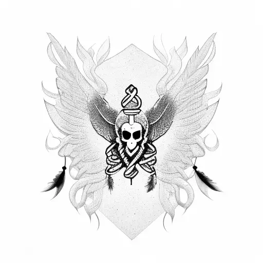 caduceus with scattered feathers  tattoo design idea