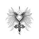 caduceus with scattered feathers  tattoo design idea