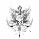 caduceus with scattered feathers  tattoo design idea