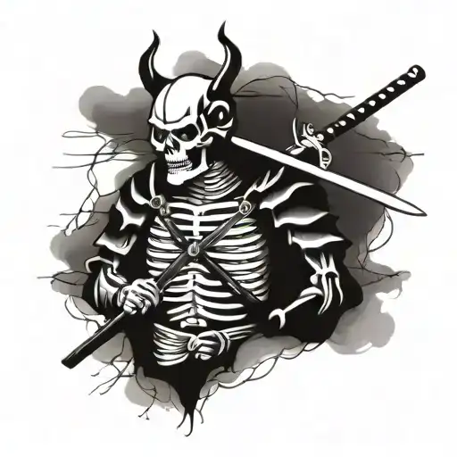 Skeleton samurai committing seppuku tattoo design idea