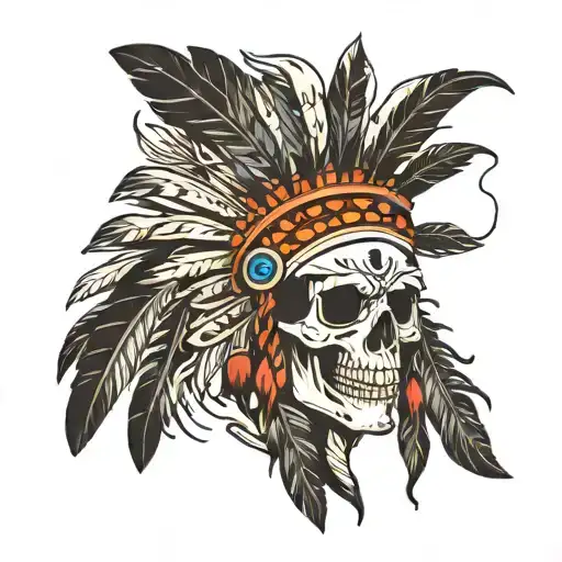 skeleton with Native American headdress  tattoo design idea