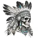 skeleton with Native American headdress  tattoo design idea