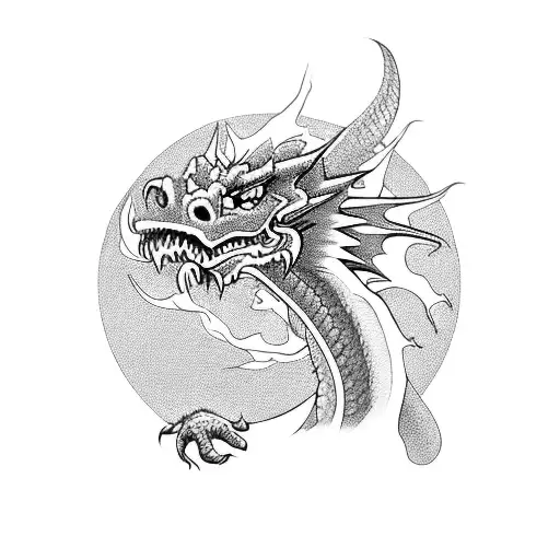 A oriental dragon with sharp eyes to tattoo in the forearm using strong blackwork style tattoo design idea
