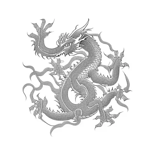 an oriental dragon, from above perspective, with sharp eyes, in blackwork tattoo style, that fits to be tattoed in part  tattoo design idea