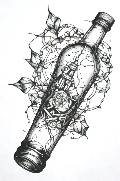 a broken bottle with glass pieces around  tattoo design idea
