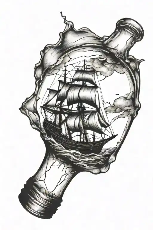 a ship in a broken bottle tattoo design idea