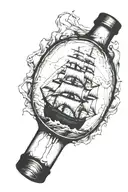 a ship in a broken bottle tattoo design idea