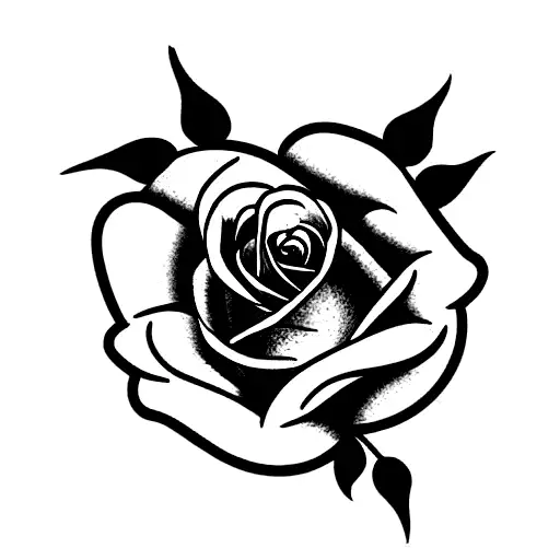rose with skull and flames tattoo design idea