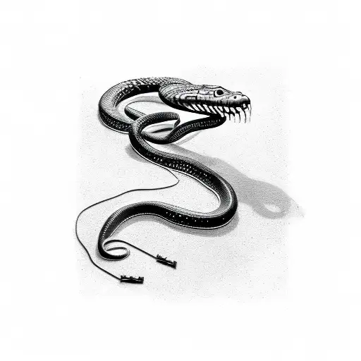 snake partially chain struck by a sword tattoo design idea