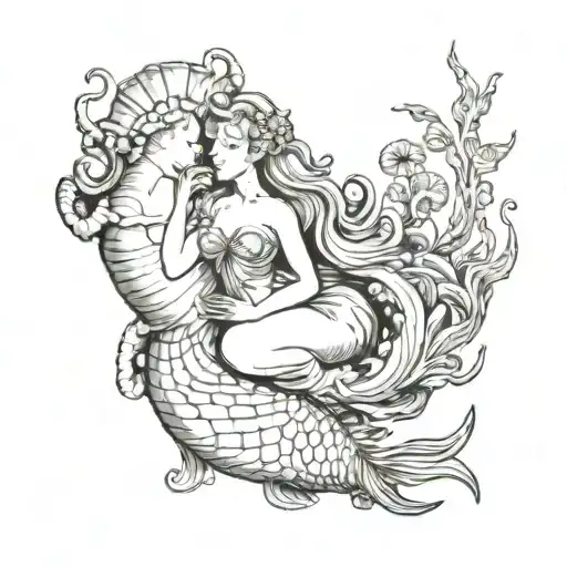 shell and mermaid tattoo design idea