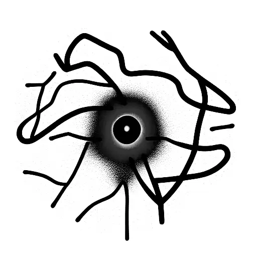 Neuron with black conture and bright and colourful accent on the akson and nuclei of the cell. Nuclei as eye pupil. tattoo design idea