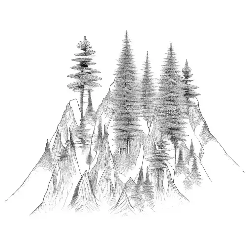 A detailed forest scene with hiking trails winding through the trees, representing the client's love for hiking and nature tattoo design idea