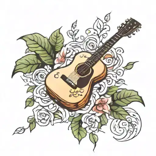 guitar with flower in the middle and ivy leaves around it  tattoo design idea