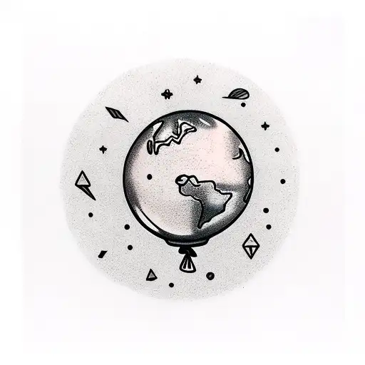 alien holding balloon of earth tattoo design idea