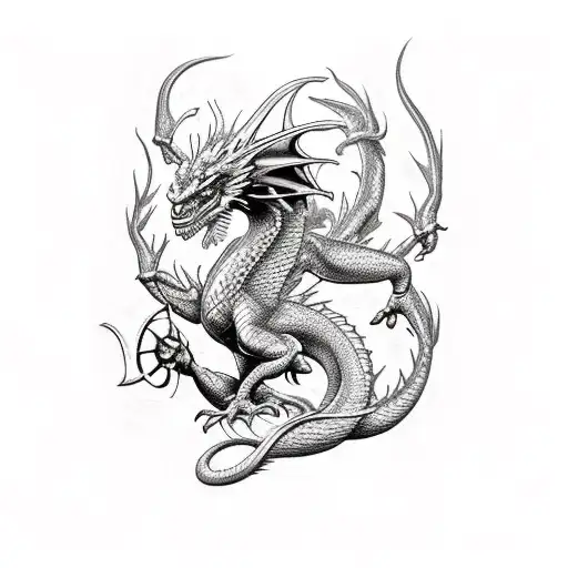 dragon fighting demons tattoo design idea