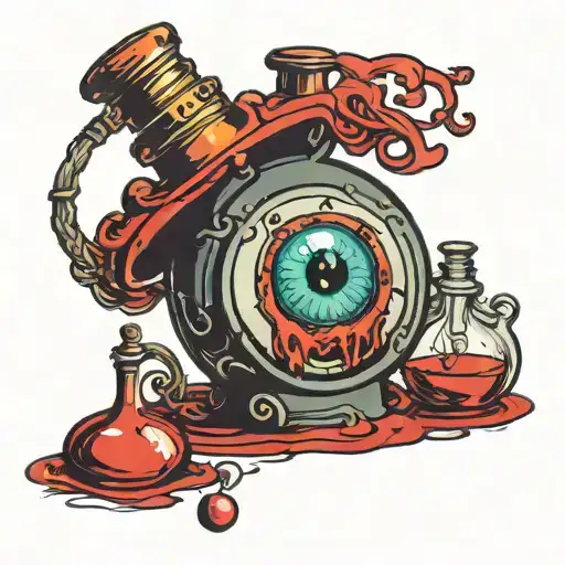 potion bottle with eyeball and red liquid  tattoo design idea