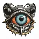 scary eye with teeth and tongue tattoo design idea